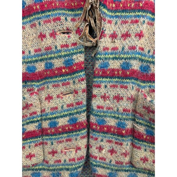 Vintage Recent Works Cardigan Women's S Tan Multi Stripe Fringe Pockets Sweater - Picture 3 of 8